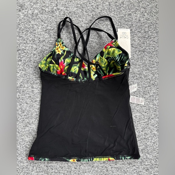 Calia Paradise Palm Black Strappy Ruched Takini Bathing Suit Top - Picture 4 of 8